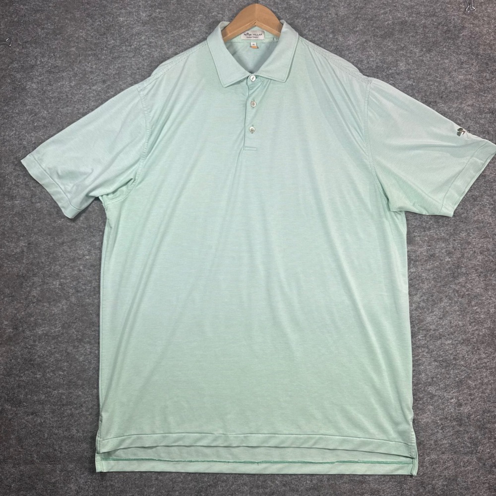 Peter Millar Summer Comfort Polo Shirt Mens XL Green Stripe Pebble Beach Golf